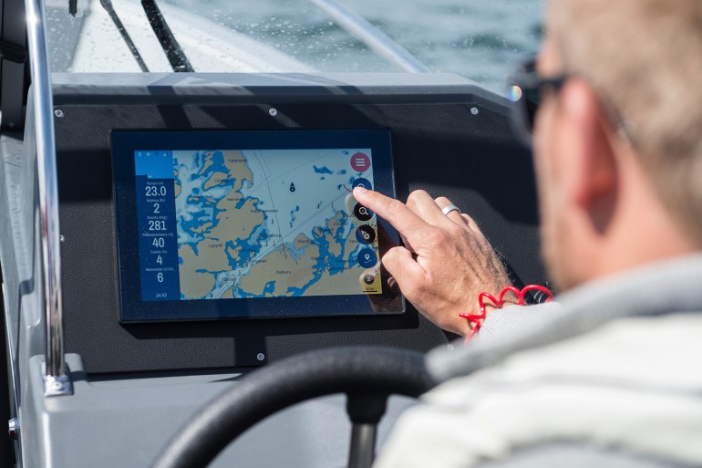 A touchscreen display mounted on a boat